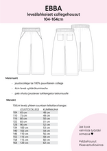 Lataa kuva Galleria-katseluun, KAAVASTUDIO AINOA: EBBA-COLLEGEHOUSUT, KOOT 104-164 CM