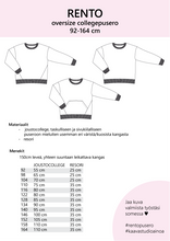 Lataa kuva Galleria-katseluun, KAAVASTUDIO AINOA: RENTO COLLEGEPUSERO 92-164 CM
