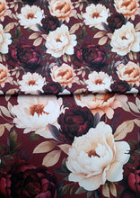 Lataa kuva Galleria-katseluun, TRIKOO DREAMY PEONIES, BURGUNDY, pienempi kuosikoko
