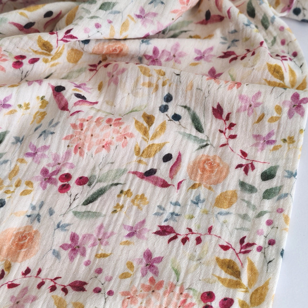 DOUBLE GAUZE: AUTUMN FLOWERS, OFF WHITE
