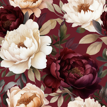 Lataa kuva Galleria-katseluun, TRIKOO DREAMY PEONIES, BURGUNDY
