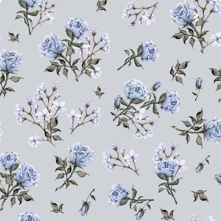 RIBBITRIKOO RETRO ROSES, DUSTY BLUE