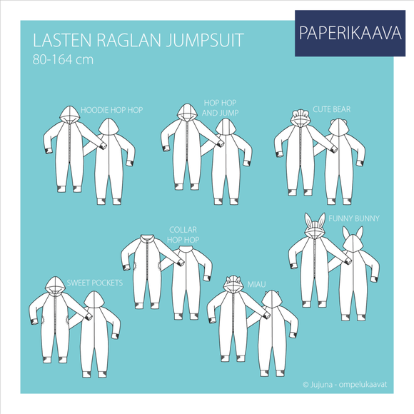 JUJUNA: LASTEN RAGLANJUMPSUIT, 80-164 cm